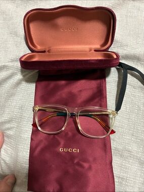 Gucci Clear Frame Glasses with Rainbow temples and Multicolor Inner Accents